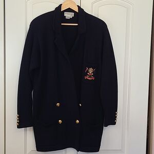 Nordstrom Tailored Wool Knit Crested Cardigan Sweater Navy Blue Size L